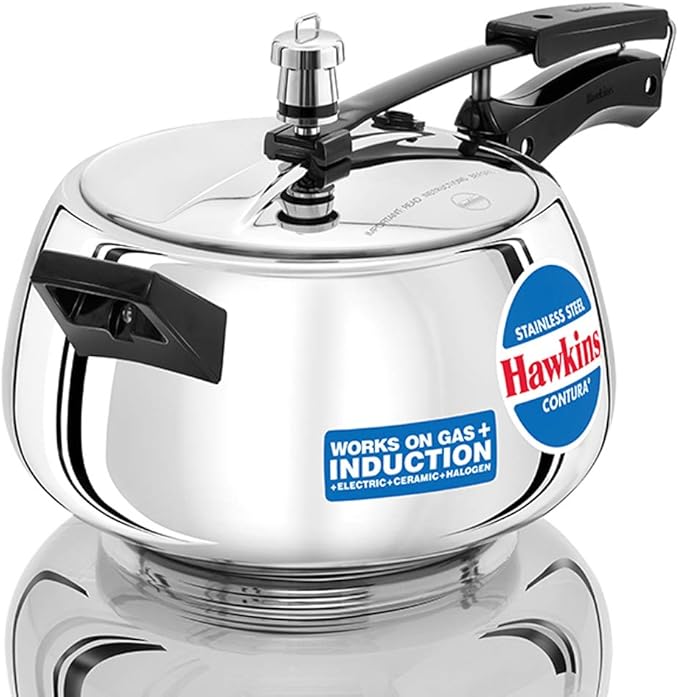 Hawkins 5 Litre Contura Pressure Cooker, Stainless Steel Inner Lid Cooker, Handi Cooker, Induction Cooker, Silver