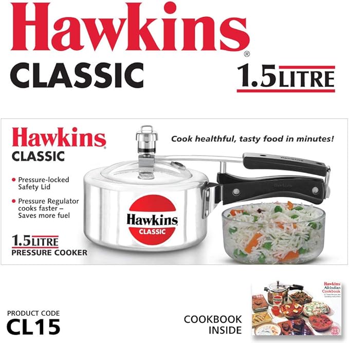 Hawkins Aluminium 1.5 Litre Classic Pressure Cooker