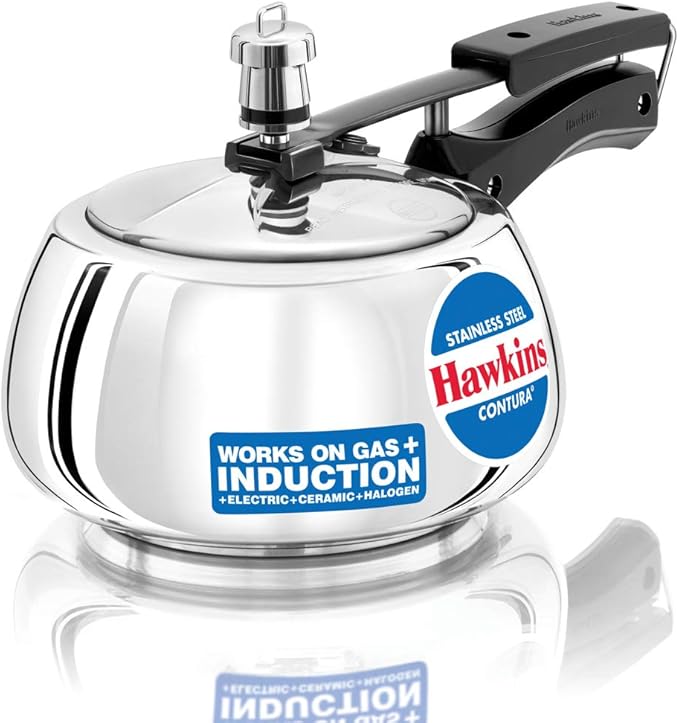Hawkins 2 Litre Contura Pressure Cooker, Stainless Steel Inner Lid Cooker, Handi Cooker, Induction Cooker, Small Cooker, Silver