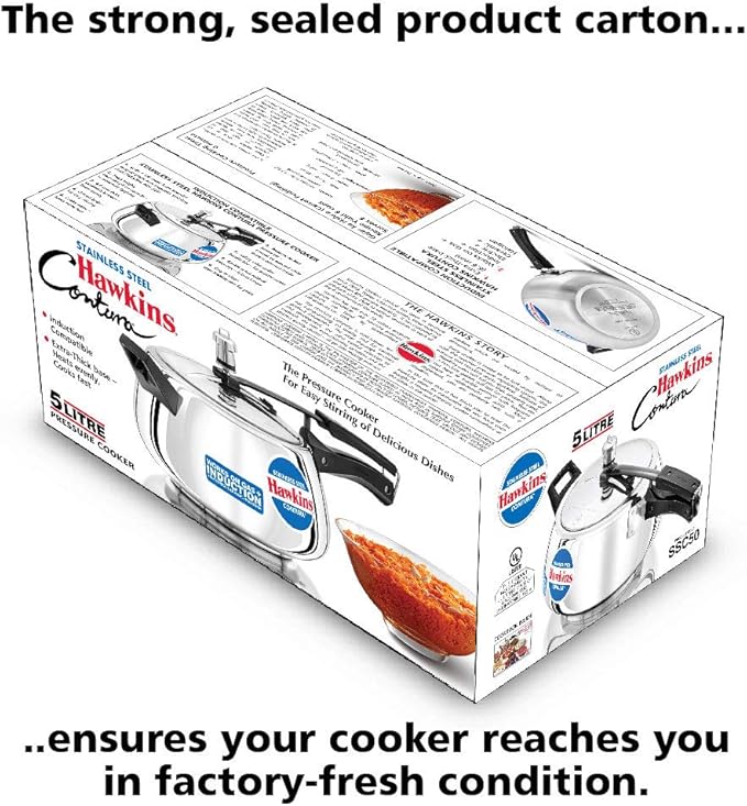 Hawkins 5 Litre Contura Pressure Cooker, Stainless Steel Inner Lid Cooker, Handi Cooker, Induction Cooker, Silver