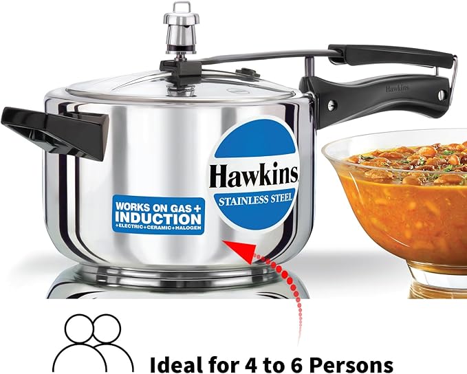 Hawkins 3 Litre Inner Lid Pressure Cooker, Stainless Steel Cooker, Wide Design Pan Cooker, Induction Cooker, Silver