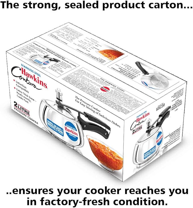 Hawkins 2 Litre Contura Pressure Cooker, Stainless Steel Inner Lid Cooker, Handi Cooker, Induction Cooker, Small Cooker, Silver