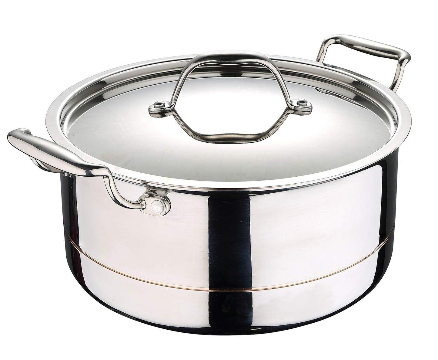 BERGNER Argent 5Cx 5-Ply Copper Core Stainless Steel Cooking Casserole/Biryani Pot/Handi with Lid,Induction Base, 24 Cm (4.9Ltr), Gas Ready,Non-Stick, 4.9 Liter