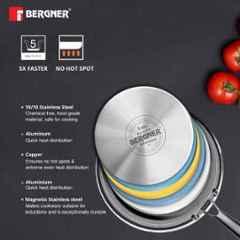 Bergner Argent 5CX 5-Ply Stainless Steel Fry Pan with Riveted Cast Handle & Induction Base Copper Core Base