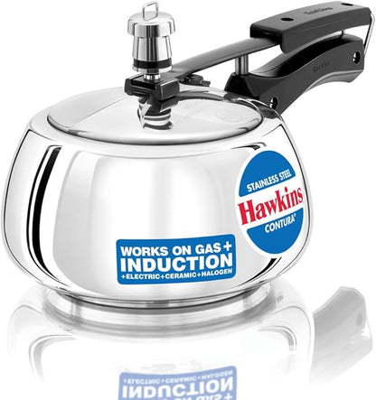 Hawkins 2 Litre Contura Pressure Cooker, Stainless Steel Inner Lid Cooker, Handi Cooker, Induction Cooker, Small Cooker, Silver