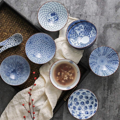 Glass Ramen Bowl with Blue Interior – Elegant Japanese Noodle Serving Bowl