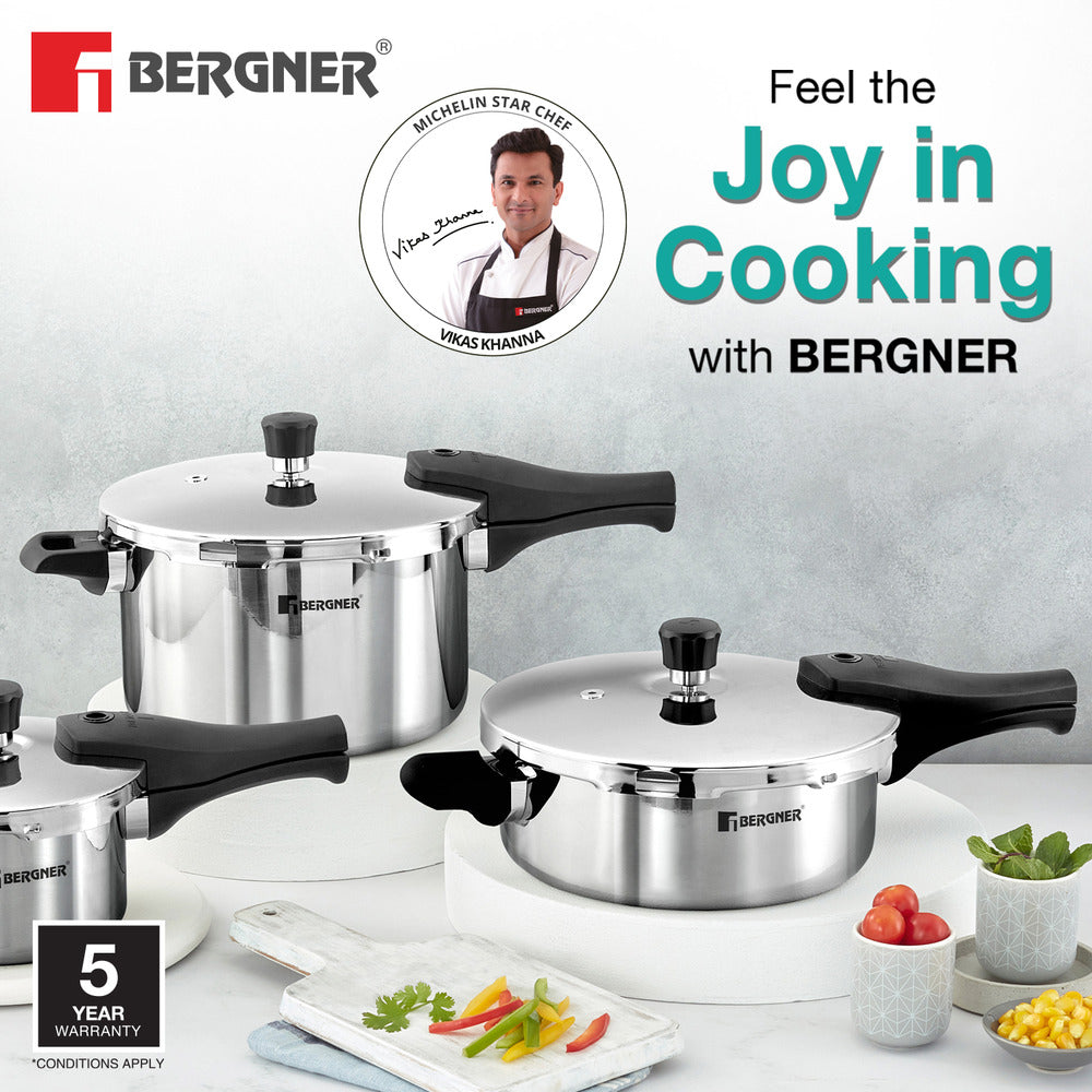 Bergner Argent Elements Tri-Ply Stainless Steel Outer Lid Pressure Pan, Tri-Ply Induction Bottom