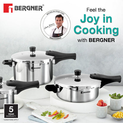Bergner Argent Elements Tri-Ply Stainless Steel Outer Lid Pressure Pan, Tri-Ply Induction Bottom