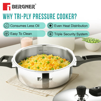 Bergner Argent Elements Tri-Ply Stainless Steel Outer Lid Pressure Pan, Tri-Ply Induction Bottom