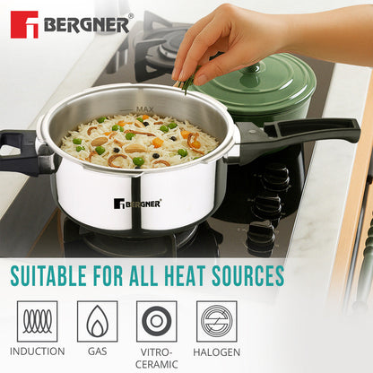Bergner Argent Elements Tri-Ply Stainless Steel Outer Lid Pressure Pan, Tri-Ply Induction Bottom