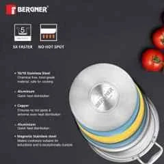 Bergner Argent 5CX  Silver Stainless Steel Kadhai with Stainless Steel Lid Copper Core
