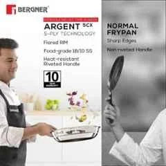 Bergner Argent 5CX 5-Ply Stainless Steel Fry Pan with Riveted Cast Handle & Induction Base Copper Core Base
