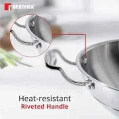 Bergner Argent 5CX  Silver Stainless Steel Kadhai with Stainless Steel Lid Copper Core