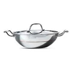 Bergner Argent 5CX  Silver Stainless Steel Kadhai with Stainless Steel Lid Copper Core